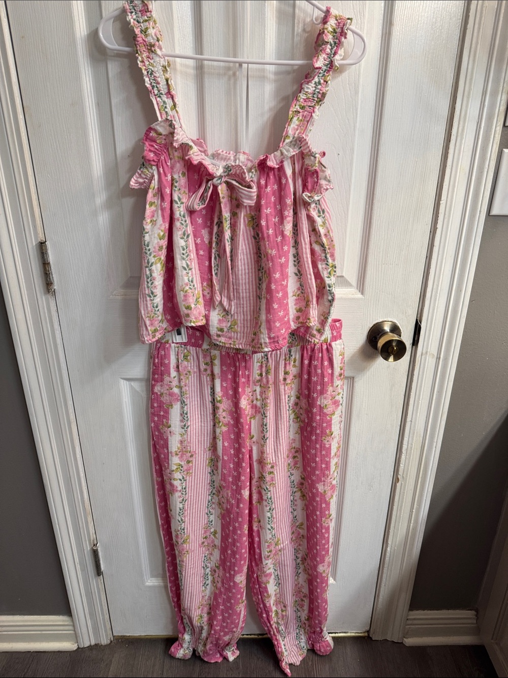 Pink Floral Stripe Women’s Pajama Set